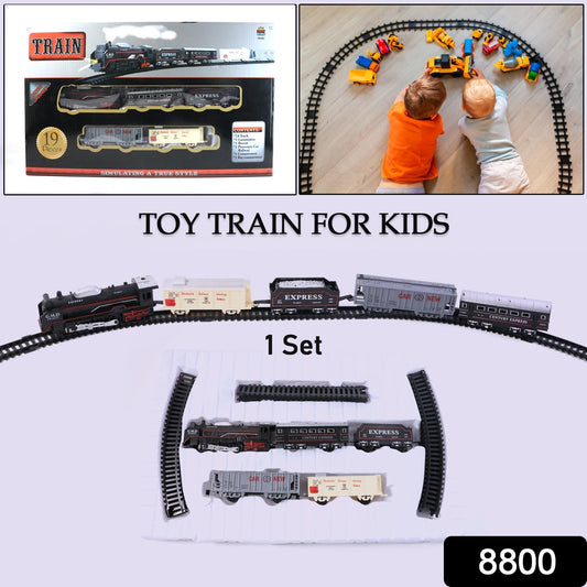 Children playing with battery operated express toy train set