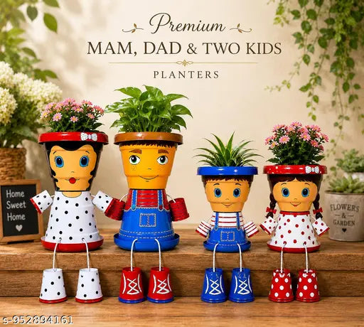 Premium Family Planter Set for Home Decor , Mam Dad & Two Kids Plastic Pots,
Cute Family Planters Set of 4 for Balcony, Living Room & Garden