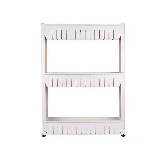 Diagram showing the dimensions of the slim storage rack for fitting into narrow spaces.
