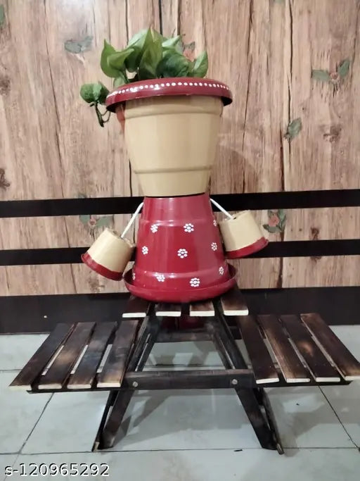 Beautiful Handcrafted Trendy Printed Indoor & Outdoor Woman Design Decorated Plastic Flower Pot For Plants ( Multicolor )