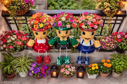 Cute Family Character Planter Set for Balcony Decor | Handmade Hanging Decorative Flower Pots | Indoor Outdoor Garden Planters,birthday gift