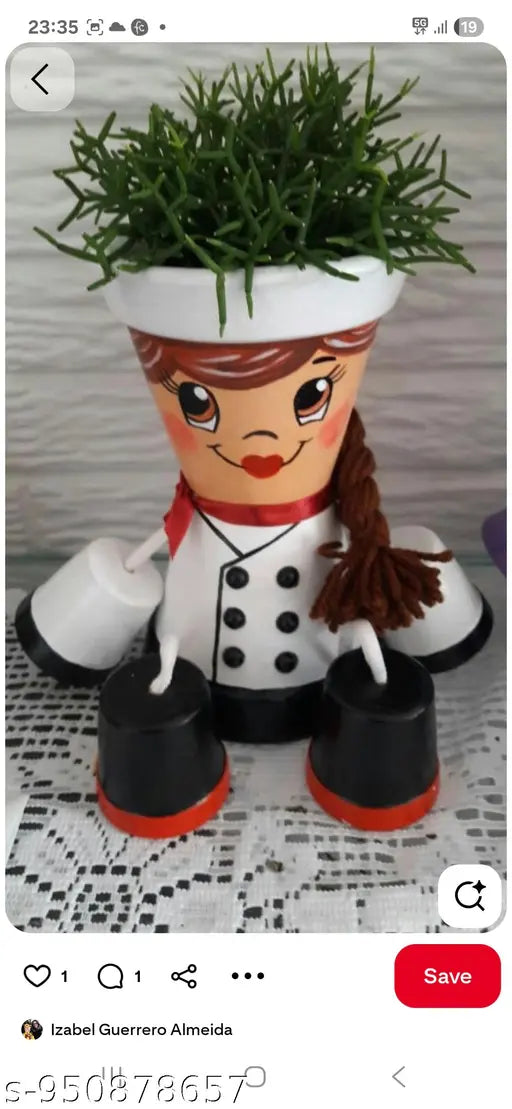 Cute Chef Girl Planter Pot for Indoor Plants | Handmade Decorative Flower Pot for Kitchen Shelf, Home Decor, Balcony & Kids Room | Plastic Cartoon Hanging Legs Planter