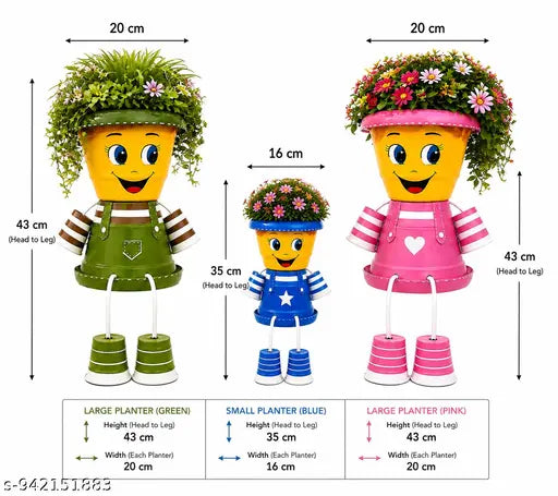 Smiley Sprouts Family,Cute Family Planter Set of 3 | Cartoon Character Flower Pots | Decorative Garden & Balcony Planters for Indoor Outdoor Home Decor,gifting planters