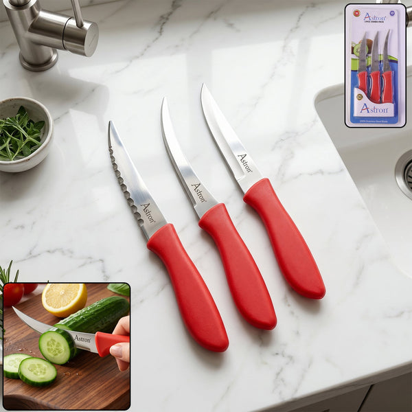 3-piece stainless steel kitchen knife set with different blades