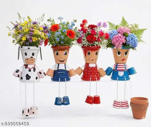 Happy Pot Friends,Handmade Cute Hanging Legs Planter Set | Cartoon Face Flower Pots | Decorative Indoor Outdoor Garden Pots | Balcony Home Decor Planters