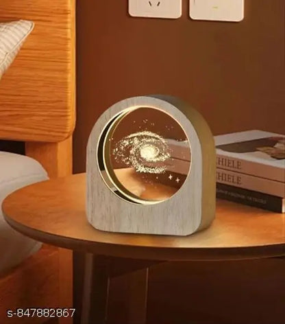 UNIQUE 3D Universe glass Ball Night Light with Wooden Base – Cosmic LED Table Lamp for Home kitchen office desk Decor Aesthetic Space Theme & Perfect Gift kids space lover birthdays Diwali anniversary | USB cable