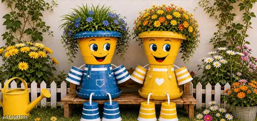 Cute Couple Hanging Leg Planters Set for Indoor Outdoor Decor | Smiley Face Flower Pots | Decorative Tabletop Garden Planters for Living Room, Balcony & Kids room
