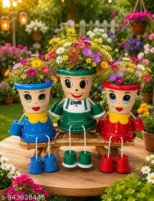 family planter set, cute pots, balcony pots, doll flower pot, aesthetic decor, indoor planter, garden decor, home decoration item, colorful flower pot, decorative plant pot, gift,birthday gift, terrace garden decor pot