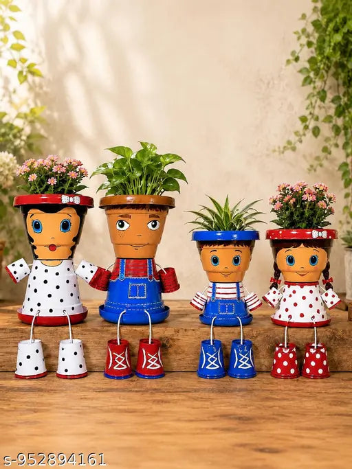 Premium Family Planter Set for Home Decor , Mam Dad & Two Kids Plastic Pots,
Cute Family Planters Set of 4 for Balcony, Living Room & Garden