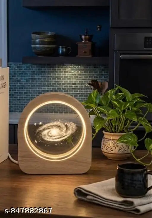 UNIQUE 3D Universe glass Ball Night Light with Wooden Base – Cosmic LED Table Lamp for Home kitchen office desk Decor Aesthetic Space Theme & Perfect Gift kids space lover birthdays Diwali anniversary | USB cable