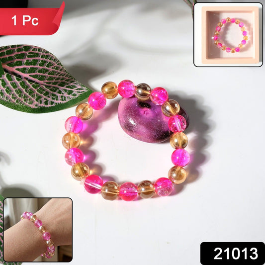 Glossy transparent stretch bracelet showcasing elastic band fit