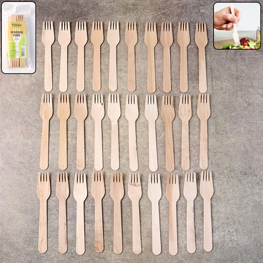 Top view of Freshee 160mm disposable birchwood wooden fork