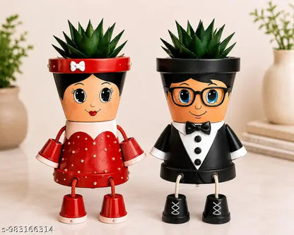 Couple Planter Pot Set | Boy & Girl Face Planters with Hanging Legs | Decorative Succulent Flower Pots | Home & Office Decor | Gift for Couples | Plastic Planters