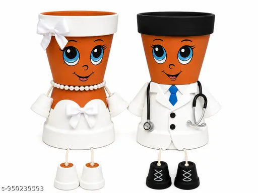 Cute Doctor Couple Hanging Planter Set for Indoor & Outdoor Decor | Plastic Cartoon Face Flower Pots