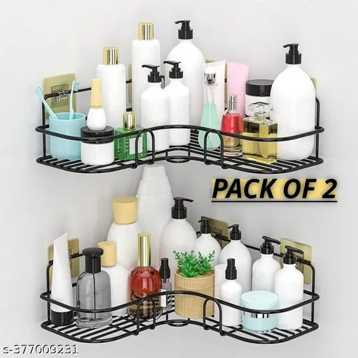 UNOTEQ 2 PS COMBO Bathroom Corner Rack Metal Storage Shelves Self-Adhesive -Flower Shape, Bathroom Storage Rack Corner, Steel Bathroom Corner Shelf Organizer Storage