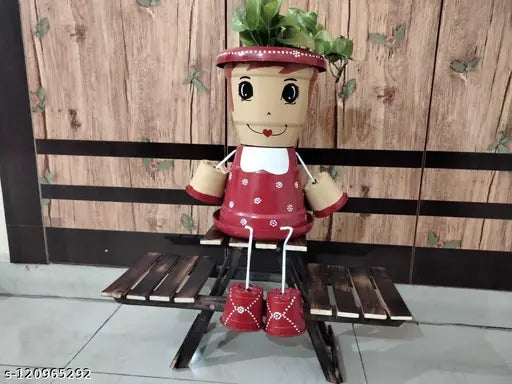 Beautiful Handcrafted Trendy Printed Indoor & Outdoor Woman Design Decorated Plastic Flower Pot For Plants ( Multicolor )