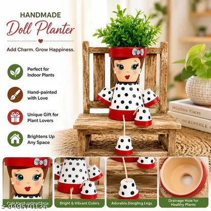 Handmade Doll Planter Pot for Indoor Plants , Cute Hanging Legs Flower Pot , Decorative Tabletop Planter for Home & Garden Decor,