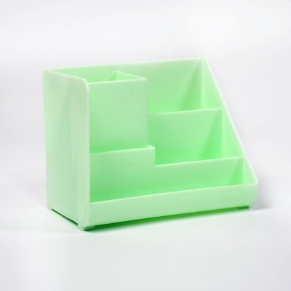 Vibrant blue desk organizer adding a pop of color to the workspace.