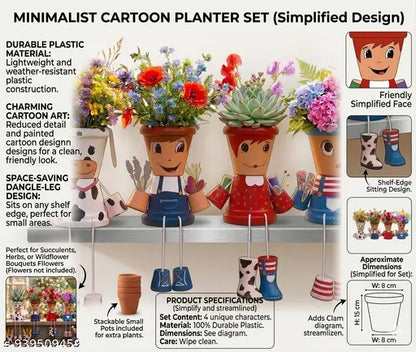 Happy Pot Friends,Handmade Cute Hanging Legs Planter Set | Cartoon Face Flower Pots | Decorative Indoor Outdoor Garden Pots | Balcony Home Decor Planters