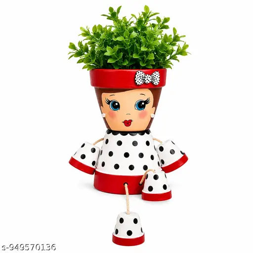 Handmade Doll Planter Pot for Indoor Plants , Cute Hanging Legs Flower Pot , Decorative Tabletop Planter for Home & Garden Decor,