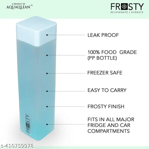 AQUA Frosty Plastic Food Grade Fridge Square Water Bottle Gift Set(6 pieces, 1L,Assorted) | 950 milliliter