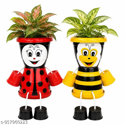 Cute Ladybug & Honey Bee Planter Set , Handmade Decorative Flower Pots for Indoor & Outdoor Garden, Balcony, Home Decor Gift