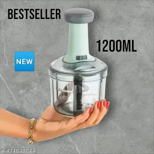 Quick & Easy Square 6 Blade Push Chopper Push N Chop Hand Press Vegetable Chopper with Easy Push and Close - 1000 Ml