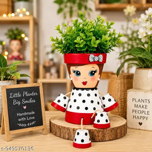 Handmade Doll Planter Pot for Indoor Plants , Cute Hanging Legs Flower Pot , Decorative Tabletop Planter for Home & Garden Decor,