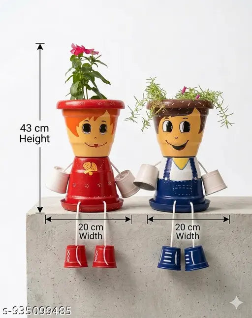 "Creative Human-Figure Couple Decorative Planters for Balcony & Garden - Set of 2 (Boy & Girl) - Sustainable Eco-Friendly Outdoor Decor"