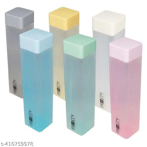 AQUA Frosty Plastic Food Grade Fridge Square Water Bottle Gift Set(6 pieces, 1L,Assorted) | 950 milliliter