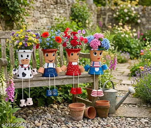 Happy Pot Friends,Handmade Cute Hanging Legs Planter Set | Cartoon Face Flower Pots | Decorative Indoor Outdoor Garden Pots | Balcony Home Decor Planters