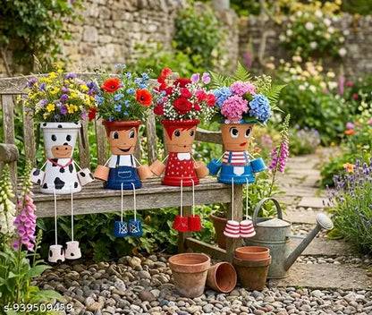 Happy Pot Friends,Handmade Cute Hanging Legs Planter Set | Cartoon Face Flower Pots | Decorative Indoor Outdoor Garden Pots | Balcony Home Decor Planters