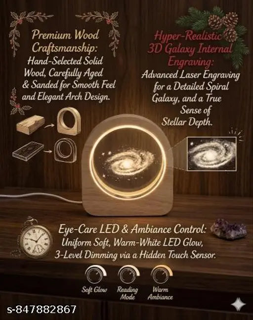 UNIQUE 3D Universe glass Ball Night Light with Wooden Base – Cosmic LED Table Lamp for Home kitchen office desk Decor Aesthetic Space Theme & Perfect Gift kids space lover birthdays Diwali anniversary | USB cable