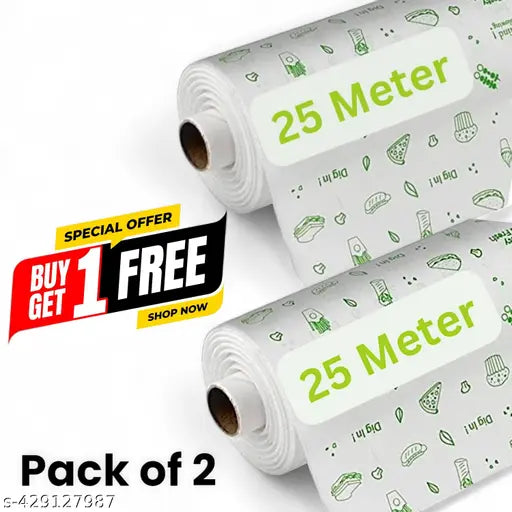 Imvelo Food Wrap Paper Roll - 25 + 25 Mtr Free, Non-Stick, Oil Proof Foil Butter Paper Roll, Reheatable Foil Paper for  Roti Paper, Chapati, & More, Wrapping Paper for Food, Parchment Paper Roll