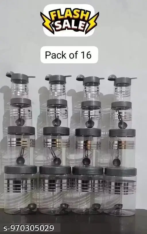 (set-16) Airtight Plastic Storage Jar and Container Set for Kitchen Storage with Spoons, Kitchen Dabba Set, Grocery Boxes with Different Capacities