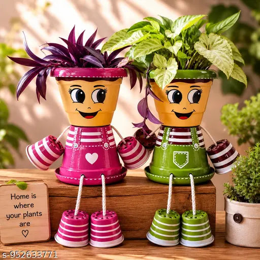 Cute Couple Hanging Planter Pots for Home Decor ,Cartoon Face Decorative Indoor Plant Pots Set