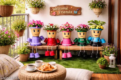 Family planters set,cute planters for home decor, cartoon flower pot, balcony decor planters, handmade planters, indoor planters set,unique gift planters, unique mother's day gift,mother's day gift,mom dad and kids planters,living room decor planters,gard