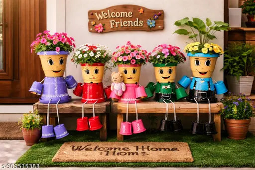 Family planters set,cute planters for home decor, cartoon flower pot, balcony decor planters, handmade planters, indoor planters set,unique gift planters, unique mother's day gift,mother's day gift,mom dad and kids planters,living room decor planters,gard
