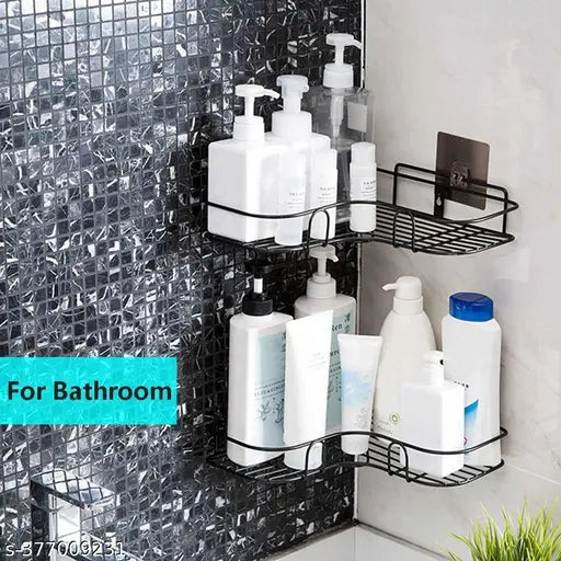 UNOTEQ 2 PS COMBO Bathroom Corner Rack Metal Storage Shelves Self-Adhesive -Flower Shape, Bathroom Storage Rack Corner, Steel Bathroom Corner Shelf Organizer Storage