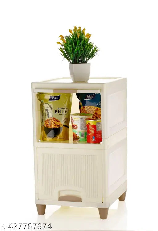 REAL BRANDS JBC  2 Layer Foldable Cabinet Plastic Cupboard For Storage Plastic Modular Drawer Plastic Free Standing Cabinet  (Finish Color - White, Door Type- Framed Sliding, DIY(Do-It-Yourself))
