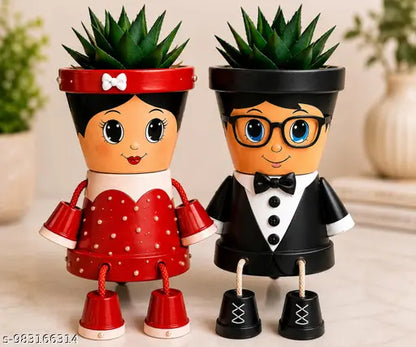 Couple Planter Pot Set | Boy & Girl Face Planters with Hanging Legs | Decorative Succulent Flower Pots | Home & Office Decor | Gift for Couples | Plastic Planters