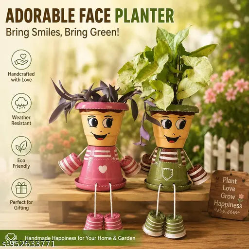 Cute Couple Hanging Planter Pots for Home Decor ,Cartoon Face Decorative Indoor Plant Pots Set
