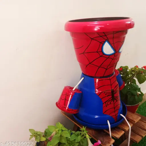 Pot for balcony,outdoor pot ,indoor pot,living room pot,planter for gifting,planters,spiderman pot,kids pot,cartoon pot