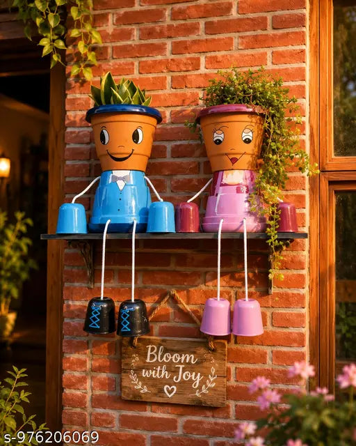 Couple Face Planter Set with Legs ,Cute Hanging Flower Pots for Home Decor, Handmade Plastic Succulent Planters for Balcony, Garden & Living Room (Set of 2)