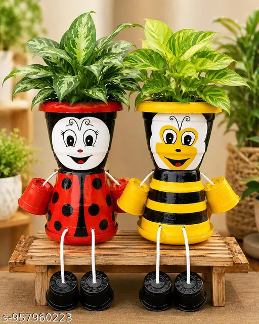 Cute Ladybug & Honey Bee Planter Set , Handmade Decorative Flower Pots for Indoor & Outdoor Garden, Balcony, Home Decor Gift
