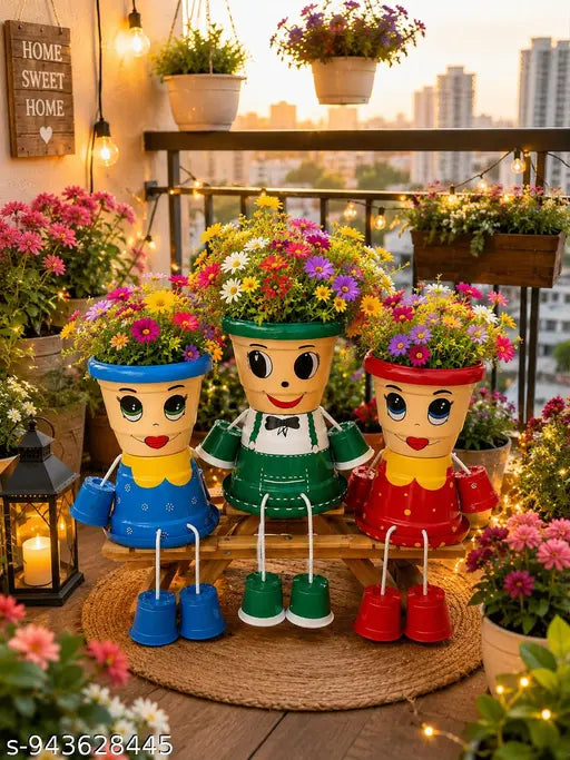 family planter set, cute pots, balcony pots, doll flower pot, aesthetic decor, indoor planter, garden decor, home decoration item, colorful flower pot, decorative plant pot, gift,birthday gift, terrace garden decor pot