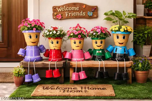Family planters set,cute planters for home decor, cartoon flower pot, balcony decor planters, handmade planters, indoor planters set,unique gift planters, unique mother's day gift,mother's day gift,mom dad and kids planters,living room decor planters,gard