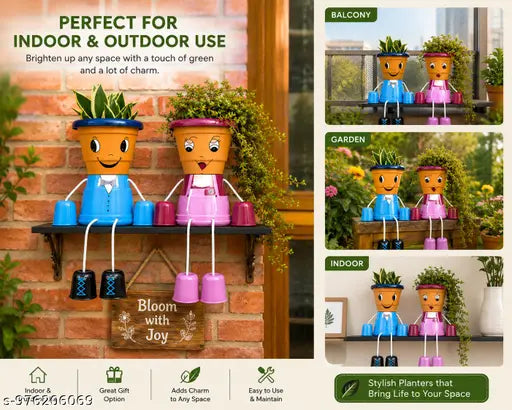 Couple Face Planter Set with Legs ,Cute Hanging Flower Pots for Home Decor, Handmade Plastic Succulent Planters for Balcony, Garden & Living Room (Set of 2)