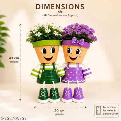 Litose Cute Couple Face Planter Set with Bench | Hand-Painted Decorative Flower Pots | Indoor Tabletop Planters for Home, Living Room, Balcony | Unique Gift for Couples & Plant Lovers