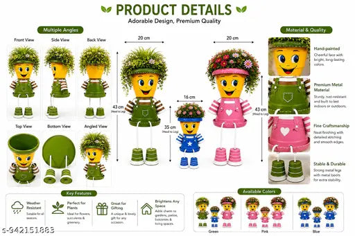 Smiley Sprouts Family,Cute Family Planter Set of 3 | Cartoon Character Flower Pots | Decorative Garden & Balcony Planters for Indoor Outdoor Home Decor,gifting planters